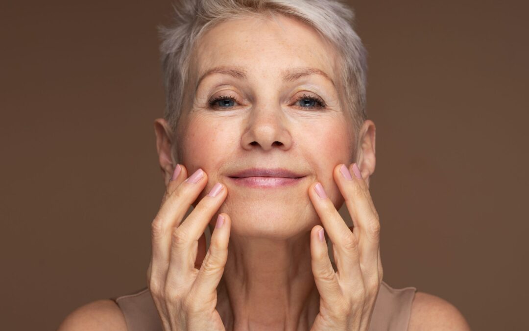 older woman embracing her skin